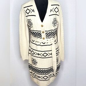 Lucky Brand Cream and Black Sweater Dress w/ Waist Tie Size Medium #576